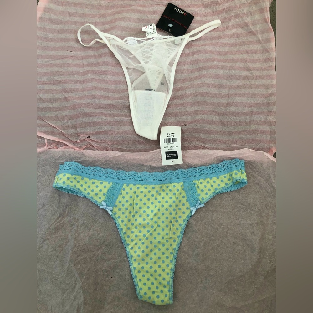 New NWT Y2K Morgan de Toi + Jacob cotton lace white green thongs M med medium